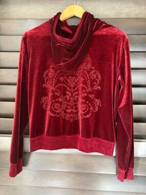 Vikki Vi Petite Medium Zip up Hoodie Maroon Red Velvet Romantic Goth Hoodie